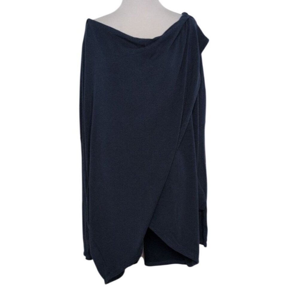 Athleta Purana Wrap Sweatshirt Womens Size Large Blue Draped Criss Cross Hooded
